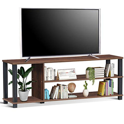 Derins TV-Schrank Fernsehschrank Holz, TV-Lowboard mit Regale, Fernsehtisch 110 cm breit (Braun)