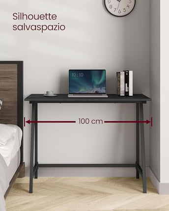 Derins Schreibtisch, Computertisch mit Stahlrahmen, Tischplatte im Vintagestil, Homeoffice-Tisch, einfache Montage, 50 x 100 x 75 cm, Industrie-Design, ebenholzschwarz-tintenschwarz LWD040B56