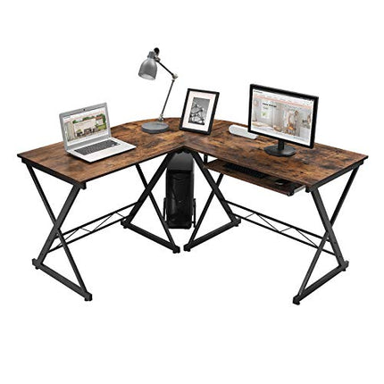 Derins Schreibtisch, großer Computertisch, L-förmiger Eckschreibtisch, PC-Tisch, platzsparend, einfache Montage, 138 x 150 x 75 cm, vintagebraun-schwarz LCD402B01