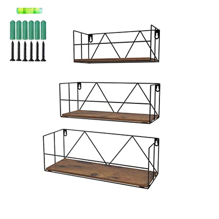 Derins Wandregal im 3er-Set Schweberegale Modernes Regalbrett Wandmontierte Regale Rustikale Aufbewahrungsregale mit Metalldraht Gestelle Anzeigen Wohnkultur für Badezimmer
