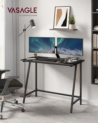 Derins Schreibtisch, Computertisch mit Stahlrahmen, Tischplatte im Vintagestil, Homeoffice-Tisch, einfache Montage, 50 x 100 x 75 cm, Industrie-Design, ebenholzschwarz-tintenschwarz LWD040B56