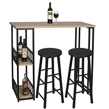 Derins BT25hei+BH130sz-2 1x Bartisch + 2X Barhocker Stehtisch Bistrotisch Bartheke Tresentisch, mit 2 Ablagefläche, Metallgestell, MDF, 120x50x105cm(BxTxH)