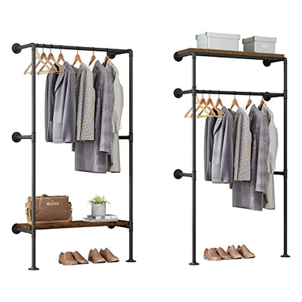 Derins industrielle Kleiderstange Wand,Garderobe für begehbaren Kleiderschrank,Kleiderständer mit Regal,für Schlafzimmer Ankleidezimmer