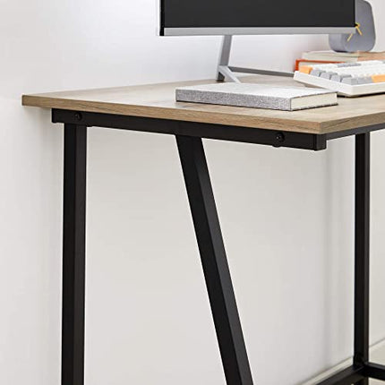 Derins Schreibtisch, Computertisch, Homeoffice, Büro, Arbeitszimmer, Wohnzimmer, stabil, platzsparend, einfacher Aufbau, Industrie-Design, 100 x 50 x 75 cm, Greige-schwarz LWD040B02