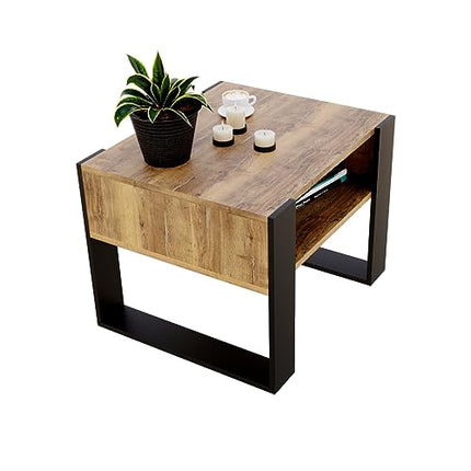 Derins Couchtisch rechteckiger Kaffeetisch aus Holz Modern Teetisch 65 x 53,6 45cm massiv und stabil (Halifax Eiche/Schwarz)
