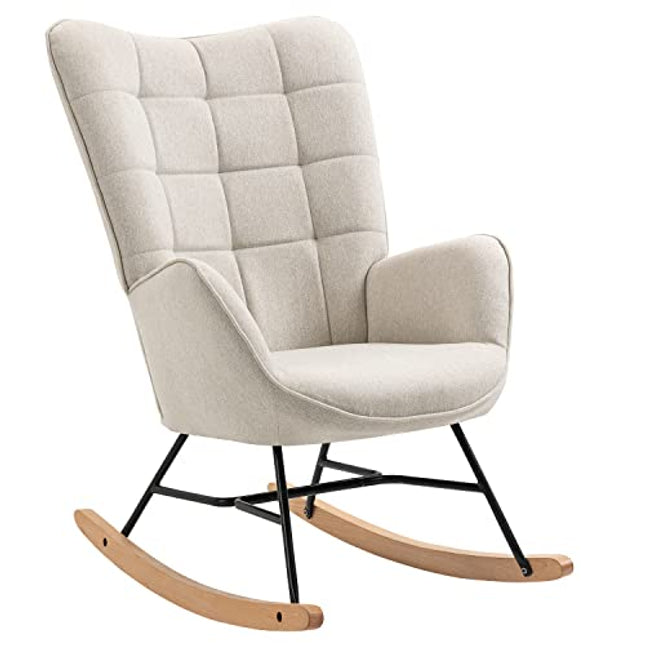 Derins Schaukelstuhl Relaxstuhl Schaukelsessel Sessel Stuhl Wohnzimmersessel Relax Lounge mit gepolsterter Sitzfläche, 68x87x98cm