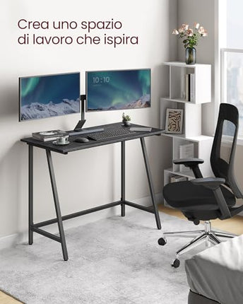 Derins Schreibtisch, Computertisch mit Stahlrahmen, Tischplatte im Vintagestil, Homeoffice-Tisch, einfache Montage, 50 x 100 x 75 cm, Industrie-Design, ebenholzschwarz-tintenschwarz LWD040B56