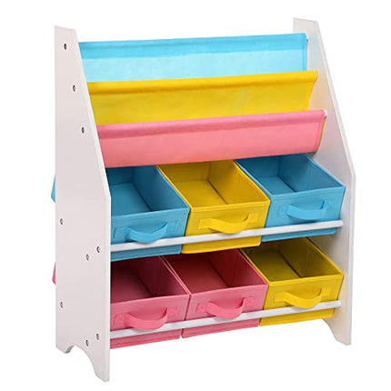 Derins Kinderregal kleines Bücherregal Spielzeugregal Weißes Aufbewahrungsregal mit bunten Aufbewahrungsboxen Kindermöbel 63 x 74 x 26,5 cm (B x H x T), GKR36WT