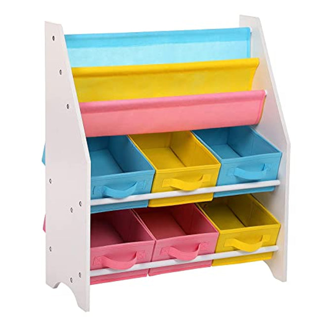 Derins Kinderregal kleines Bücherregal Spielzeugregal Weißes Aufbewahrungsregal mit bunten Aufbewahrungsboxen Kindermöbel 63 x 74 x 26,5 cm (B x H x T), GKR36WT