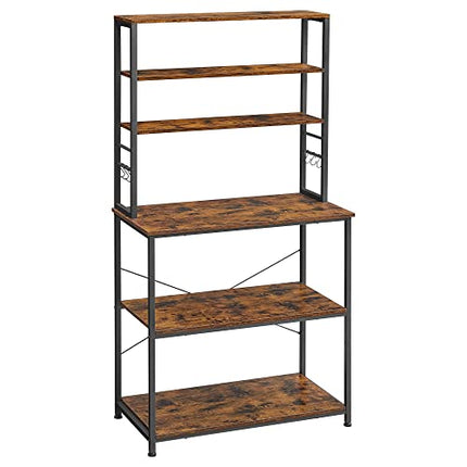 Derins Küchenregal, Standregal für Küche, Mikrowellen-Regal, stehend, 6 Regalebenen und 6 Haken, für Mikrowelle, Stahlrahmen, Industrie-Design, 40 x 80 x 167 cm, vintagebraun-schwarz KKS019B01