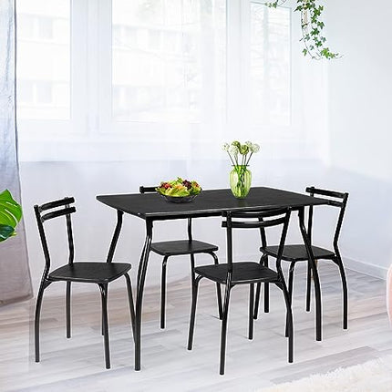Derins Esstisch mit 4 Stühlen, 5 teiliges Essgruppe Holz, rechteckiger Küchentisch Esszimmertisch mit stabilem Metallrahmen für 4 Personen, Sitzgruppe für Küche, Wohnzimmer, Esszimmer