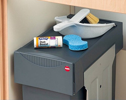 Derins Abfallsammler Tandem 3666101 | für Schränke ab 300 mm Breite | Einbau Mülleimer 2 x 15L | Vollauszug mit Teleskopschienen | Anthrazit