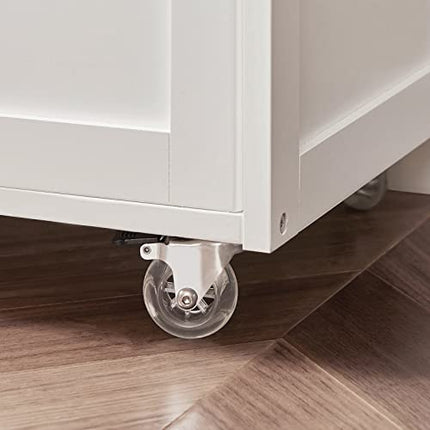 Derins Servierwagen mit Flaschenablagen und Schublade Küchenwagen Küchenschrank Rollwagen aus Kautschukholz, weiß-Natur BHT ca.: 67x86x38cm