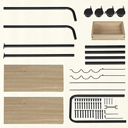 Derins Servierwagen, Küchenwagen auf Rollen, Rollwagen mit 3 Ablagen, Küchenregal mit Arbeitsplatte Griff 2 Bremsen Getränkeregal, aus Metall Holzwerkstoff, Helle Eiche Schwarz RW049she