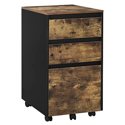 Derins mobiler Aktenschrank, Schrank für Aktenordner, Aufbewahrungsschrank im Büro, Büroschrank mit Rollen, Rollcontainer mit 3 Schubladen, Dunkle Eiche Schwarz, 40x70x40 cm, ASK01hov