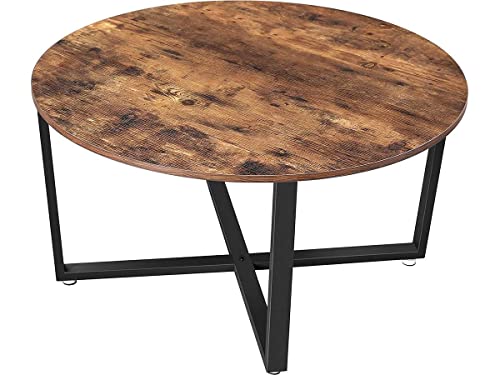 Derins Couchtisch rund, Wohnzimmertisch, Sofatisch, Kaffeetisch, stabiles Stahlgestell, einfacher Aufbau, Industrie-Design, Vintagebraun-schwarz LCT88X