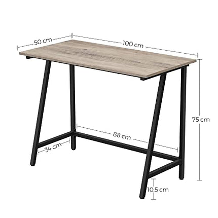 Derins Schreibtisch, Computertisch, Homeoffice, Büro, Arbeitszimmer, Wohnzimmer, stabil, platzsparend, einfacher Aufbau, Industrie-Design, 100 x 50 x 75 cm, Greige-schwarz LWD040B02