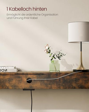 Derins Konsolentisch mit Steckdosen, Beistelltisch mit 2 Fächern, schmal, 25 x 120 x 81 cm, platzsparend, für Eingangsbereich, Wohnzimmer, vintagebraun-tintenschwarz LNT111K01