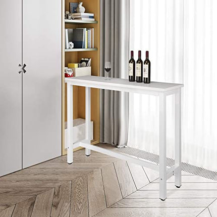 Derins BT30ws 1x Bartisch Bistrotisch Stehtisch Esstisch, Metallgestell, Tischplatte aus MDF, Weiß, 140x40x100cm(BxTxH)