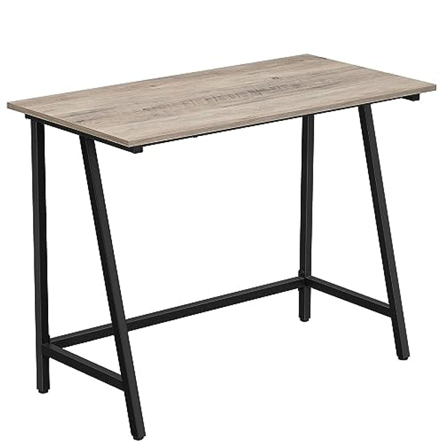 Derins Schreibtisch, Computertisch, Homeoffice, Büro, Arbeitszimmer, Wohnzimmer, stabil, platzsparend, einfacher Aufbau, Industrie-Design, 100 x 50 x 75 cm, Greige-schwarz LWD040B02