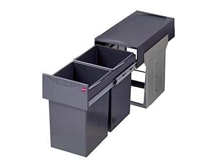 Derins Abfallsammler Tandem 3666101 | für Schränke ab 300 mm Breite | Einbau Mülleimer 2 x 15L | Vollauszug mit Teleskopschienen | Anthrazit