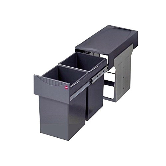 Derins Abfallsammler Tandem 3666101 | für Schränke ab 300 mm Breite | Einbau Mülleimer 2 x 15L | Vollauszug mit Teleskopschienen | Anthrazit