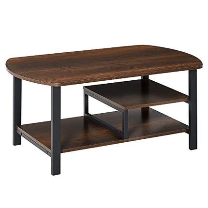 Derins  Couchtisch, Wohnzimmertisch Kaffeetisch mit Ablageflächen für Büro, Wohnzimmer, Schlafzimmer, industrieller Stil, E1 Spanplatte, Stahl, Braun, 100L x 60B x 46H cm