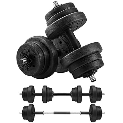 SONGMICS Dumbbell set, adjustable plastic dumbbell set, with connecting steel tube, dumbbells, dumbbell set, 20 kg/30 kg, workout fitness training, 1 pair