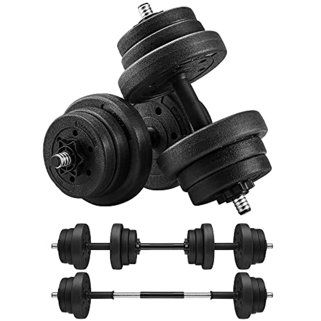 SONGMICS Dumbbell set, adjustable plastic dumbbell set, with connecting steel tube, dumbbells, dumbbell set, 20 kg/30 kg, workout fitness training, 1 pair