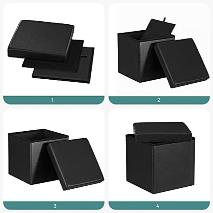 Derins Faltbarer Sitzhocker Aufbewahrungsbox belastbar bis 300 kg, Lederimitat, schwarz, 38 x 38 x 38, LSF101