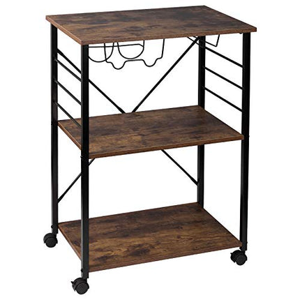 Derins Servierwagen Küchenwagen Küchenregal Rollwagen Metall mit Weinregal Glashalter Retro Rollbar 60x40x86cm RW036dc