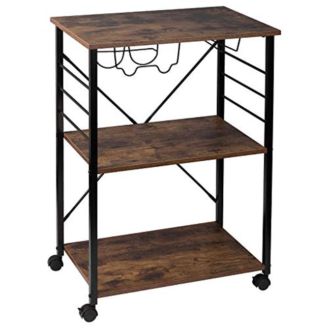 Derins Servierwagen Küchenwagen Küchenregal Rollwagen Metall mit Weinregal Glashalter Retro Rollbar 60x40x86cm RW036dc