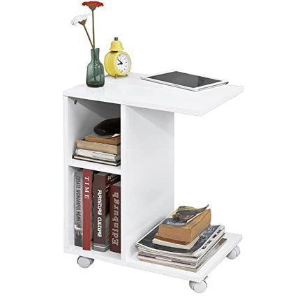 Derins FBT48-W Beistelltisch mit Schlitz für iPad, Zeitungsständer Couchtisch Tisch mit Rollen weiß BHT ca: 45x58x35cm