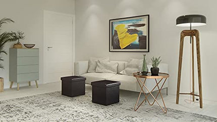 Derins Faltbarer Sitzhocker Aufbewahrungsbox belastbar bis 300 kg, Lederimitat, schwarz, 38 x 38 x 38, LSF101