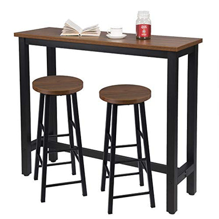 Derins BT17dc+BH130dc-2 1x Bartisch + 2X Barhocker Set Bistrotisch Stehtisch Esstisch Essgruppe, Metallgestell, MDF, Dunkelbuche, 120x40x100cm(BxTxH)