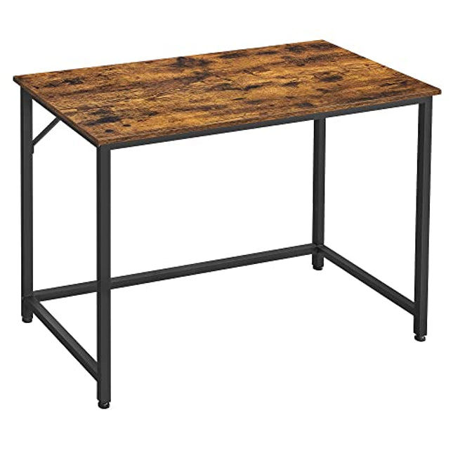 Derins  Schreibtisch, Kleiner Computertisch, Bürotisch, für Arbeitszimmer, Schlafzimmer, 50 x 100 x 76 cm, Industrie-Design, Metallgestell, vintagebraun-schwarz LWD41X