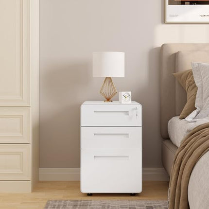 Derins Aktenschrank, Rollcontainer mit 3 Schubladen, Büroschrank unter Schreibtisch, Schubladenschrank abschließbar, Rollschrank mit Hängeregistratur, für Akten Dokumente, weiß, ASK04ws