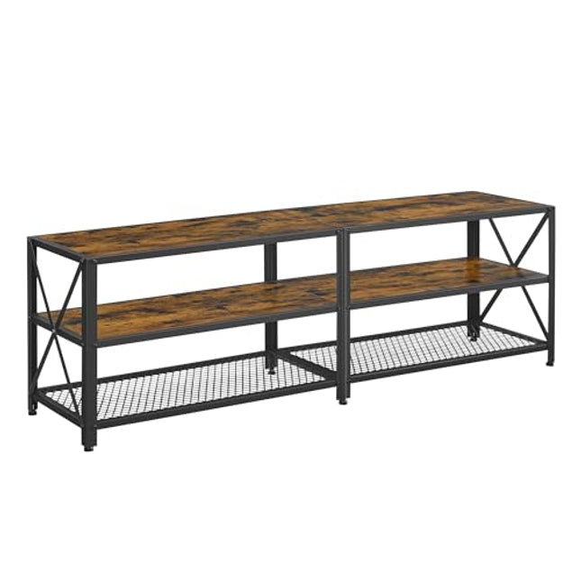 Derins TV-Schrank, Fernsehtisch, Lowboard für Fernseher bis zu 70 Zoll, Fernsehschrank mit Ablagen, Stahlgestell, TV-Regal für Wohnzimmer, Schlafzimmer, vintagebraun-schwarz LTV095B01