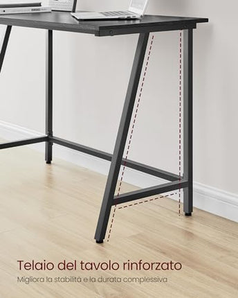 Derins Schreibtisch, Computertisch mit Stahlrahmen, Tischplatte im Vintagestil, Homeoffice-Tisch, einfache Montage, 50 x 100 x 75 cm, Industrie-Design, ebenholzschwarz-tintenschwarz LWD040B56