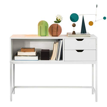 Derins FSB20-W Konsolentisch Beistelltisch Flurtisch mit 2 Schubladen und 1 offenem Fach Sideboard Weiß BHT ca: 110x80x30cm