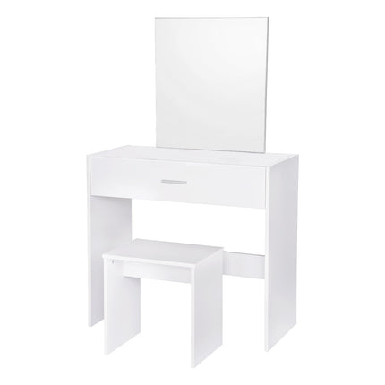 Derins Schminktisch mit Spiegel und Hocker, Kosmetiktisch mit Schublade, Frisiertisch Kommode Weiß für Schlafzimmer, 82x39x132cm, Holz, MB6043ws