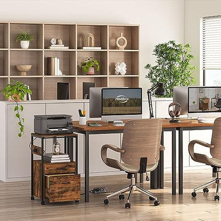 Derins Aktenschrank, Rollcontainer mit 2 Schubladen, Büroschrank mit Ladestation, und offenen Trennwänden, für Dokumente in A4-, Letter, für Büro, Arbeitszimmer, Marrone Vintage e Nero EBF80CWJ01