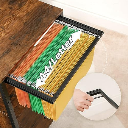 Derins Aktenschrank, Rollcontainer mit 2 Schubladen, Büroschrank mit Ladestation, und offenen Trennwänden, für Dokumente in A4-, Letter, für Büro, Arbeitszimmer, Marrone Vintage e Nero EBF80CWJ01