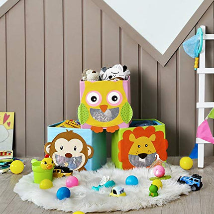 Derins Aufbewahrungsbox Kinder, 3er Set, Spielzeugkisten, Faltboxen, fÜrs Kinderzimmer, Babyzimmer, 27 x 27 x 27 cm, Tiermotive, bunt RFB01KU