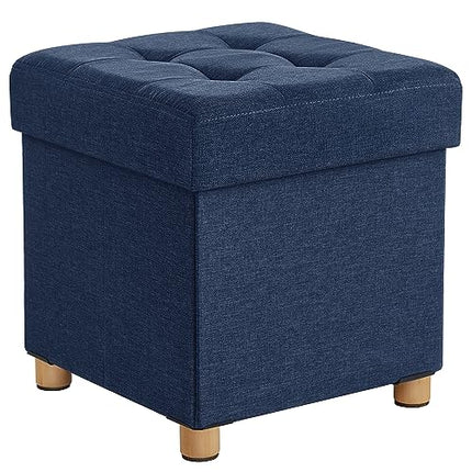 Derins Sitzbank mit Stauraum, Schuhbank, klappbare Sitztruhe, Aufbewahrungsbox, Fußbank, 38 x 38 x 40 cm, für Wohnzimmer, Schlafzimmer, dunkelblau LSF14IN