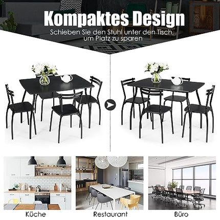 Derins Esstisch mit 4 Stühlen, 5 teiliges Essgruppe Holz, rechteckiger Küchentisch Esszimmertisch mit stabilem Metallrahmen für 4 Personen, Sitzgruppe für Küche, Wohnzimmer, Esszimmer