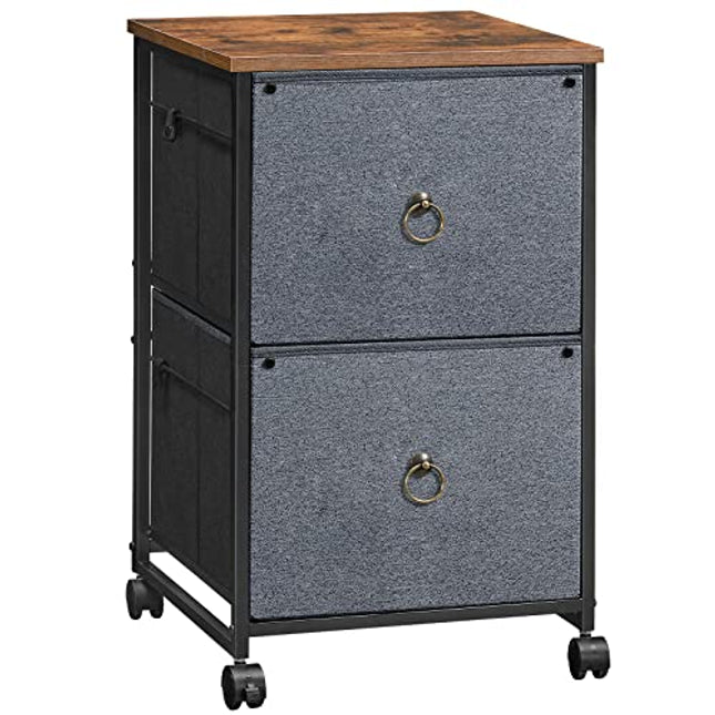 Derins Rollcontainer, Aktenschrank mit 2 Schubladen, Büroschrank, Rolldruckerständer für Home Office, Mobile Druckertisch, für Dokumente im A4/Letter, Grau und Vintagebraun EBFG20WJ01