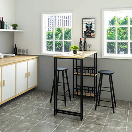 Derins BT25hei+BH130sz-2 1x Bartisch + 2X Barhocker Stehtisch Bistrotisch Bartheke Tresentisch, mit 2 Ablagefläche, Metallgestell, MDF, 120x50x105cm(BxTxH)