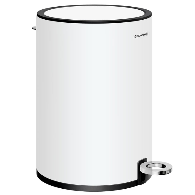 Derins Kosmetikeimer, 3 Liter, Mülleimer Bad, kleiner Abfalleimer mit Deckel, Softclose, herausnehmbarer Inneneimer aus Kunststoff, für Badezimmer, Büro, Stahl, weiß LTB11WT