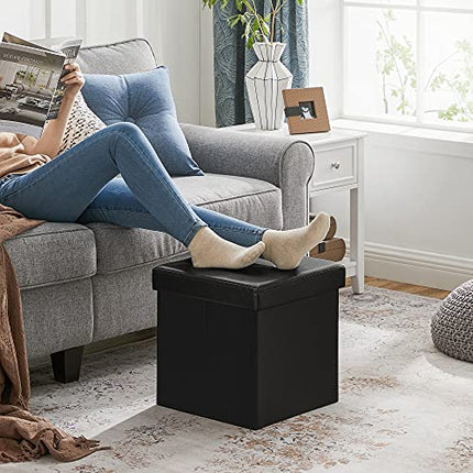 Derins Faltbarer Sitzhocker Aufbewahrungsbox belastbar bis 300 kg, Lederimitat, schwarz, 38 x 38 x 38, LSF101